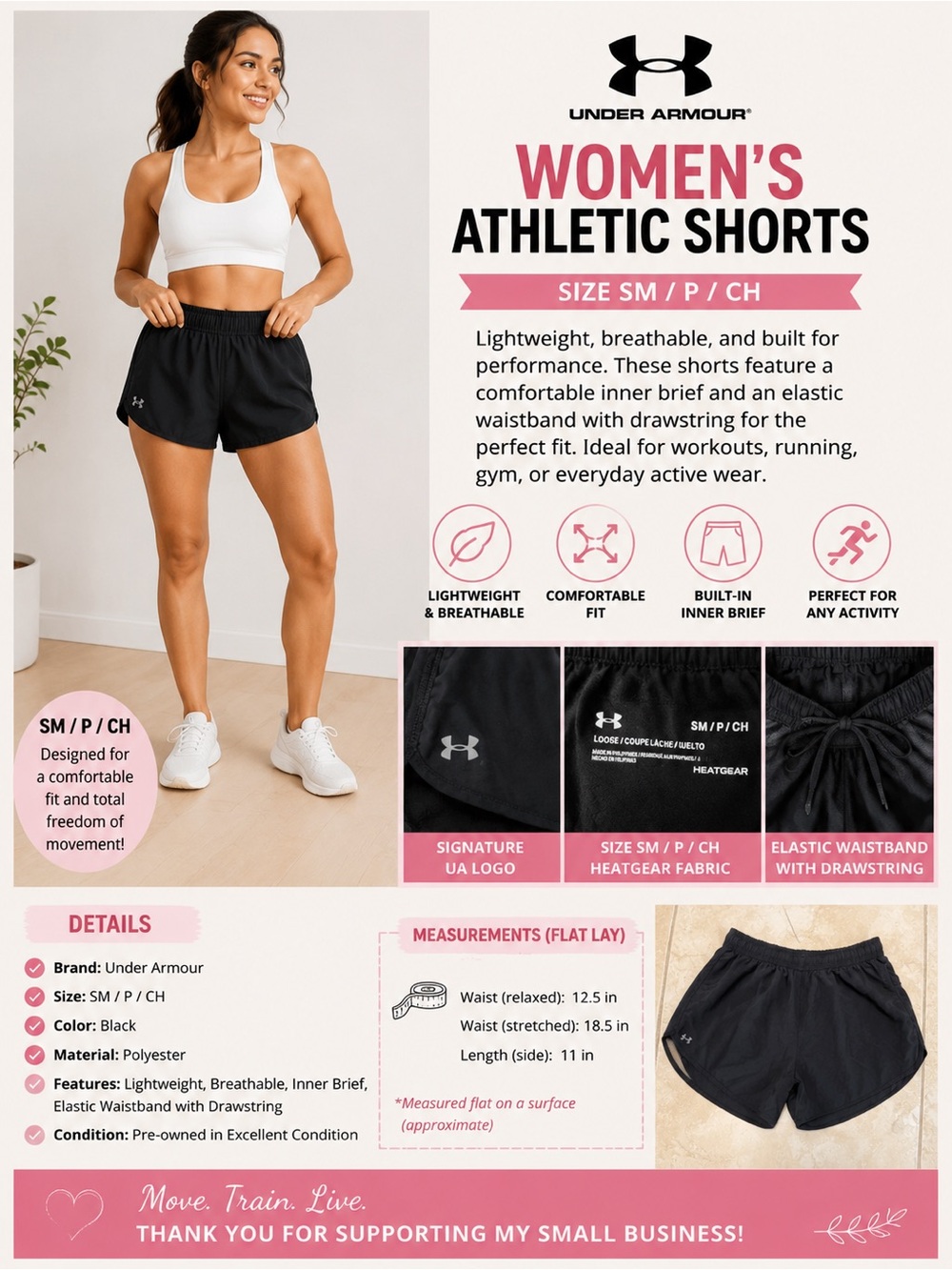 Under Armour Women’s HeatGear Running Shorts Size Small Black Athletic Built-In